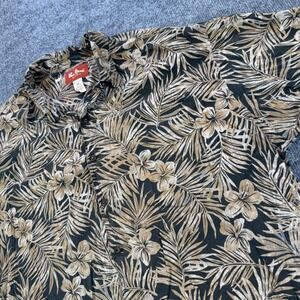 Kitsch Pau Hana Hawaii 3XL Tropical Palm Hibiscus Floral Button Up Shirt Brown